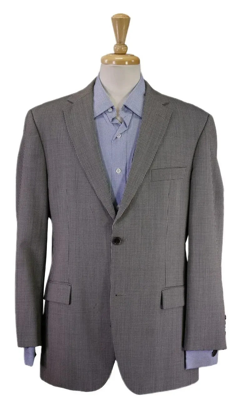 Hugo Boss Black Gray Gingham Check 2-Btn Wool Blazer Jacket 40R